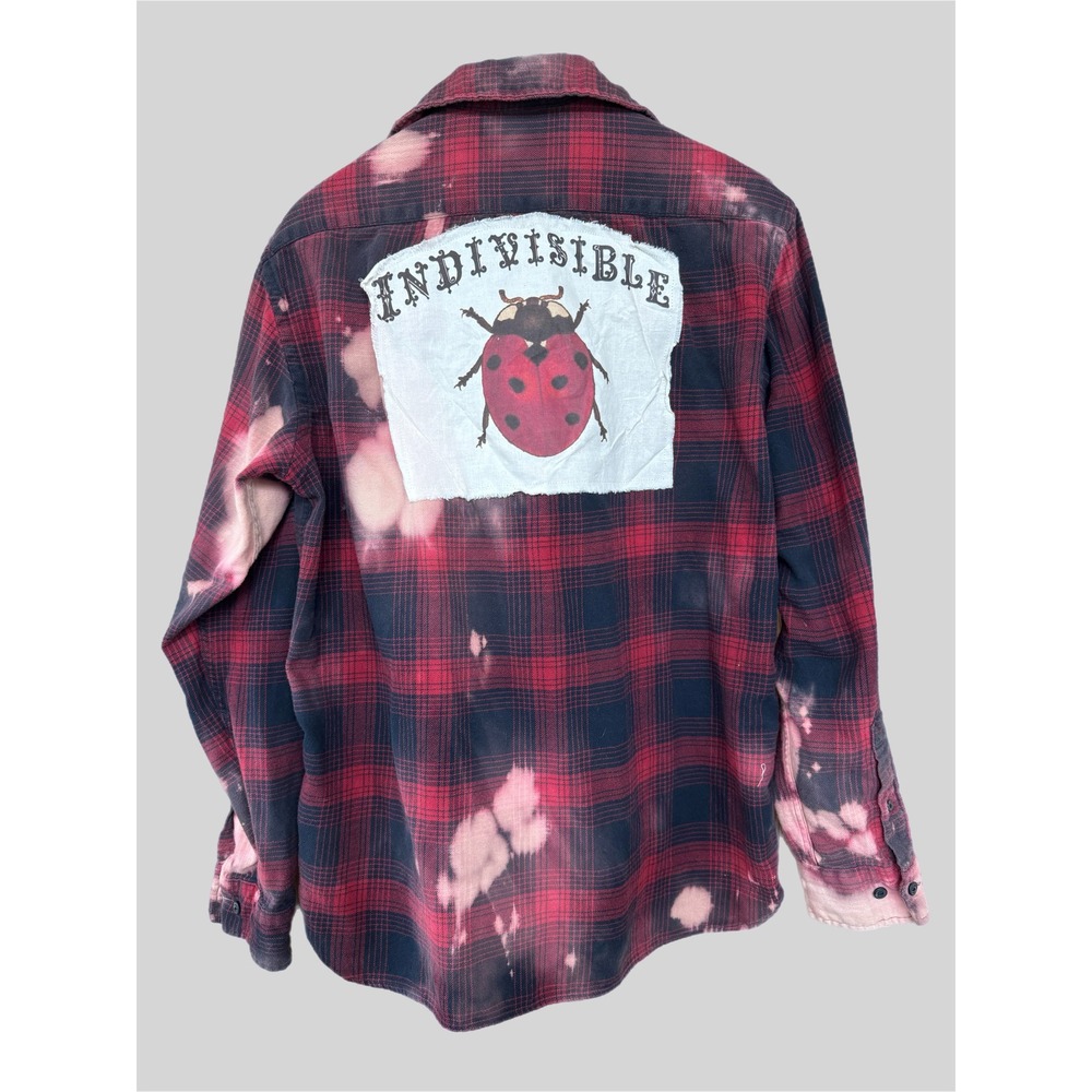 Upcycled Red Black Flannel Shirt Medium Indivisible Ladybug Back